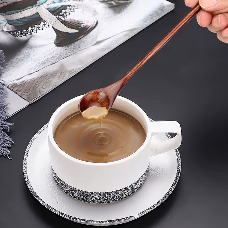 Renawe 6 Pcs Small Wooden Spoons for Coffee Spoon Jars Tea Wood Teaspoons Tasting Spoon Set Mini Stirring Teaspoon Honey Tiny Mixing Table Stir Spoons for Powder Dessert Kitchen Eating Utensil - Image 5